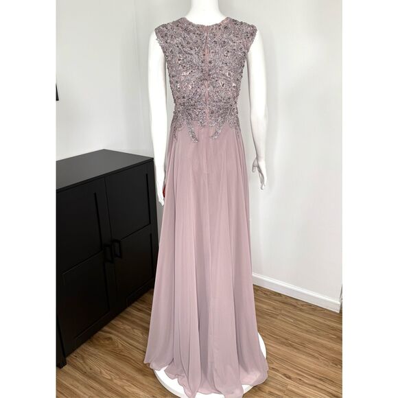 NWT Mac Duggal 20264 Applique Cap Sleeve Bodice Flowy Sequin Gown Lilac Size 6 - Picture 9 of 14
